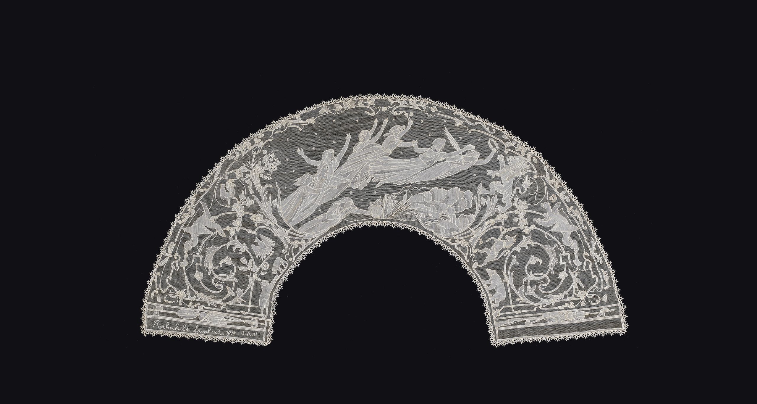 Photo of a Belgian Fan-leaf Point de Gaze needle lace by Lucie Rothschild-Lambert, 1914, cotton and silk. From the Lou Henry Hoover Miscellaneous Papers at the Hoover Institution Archives