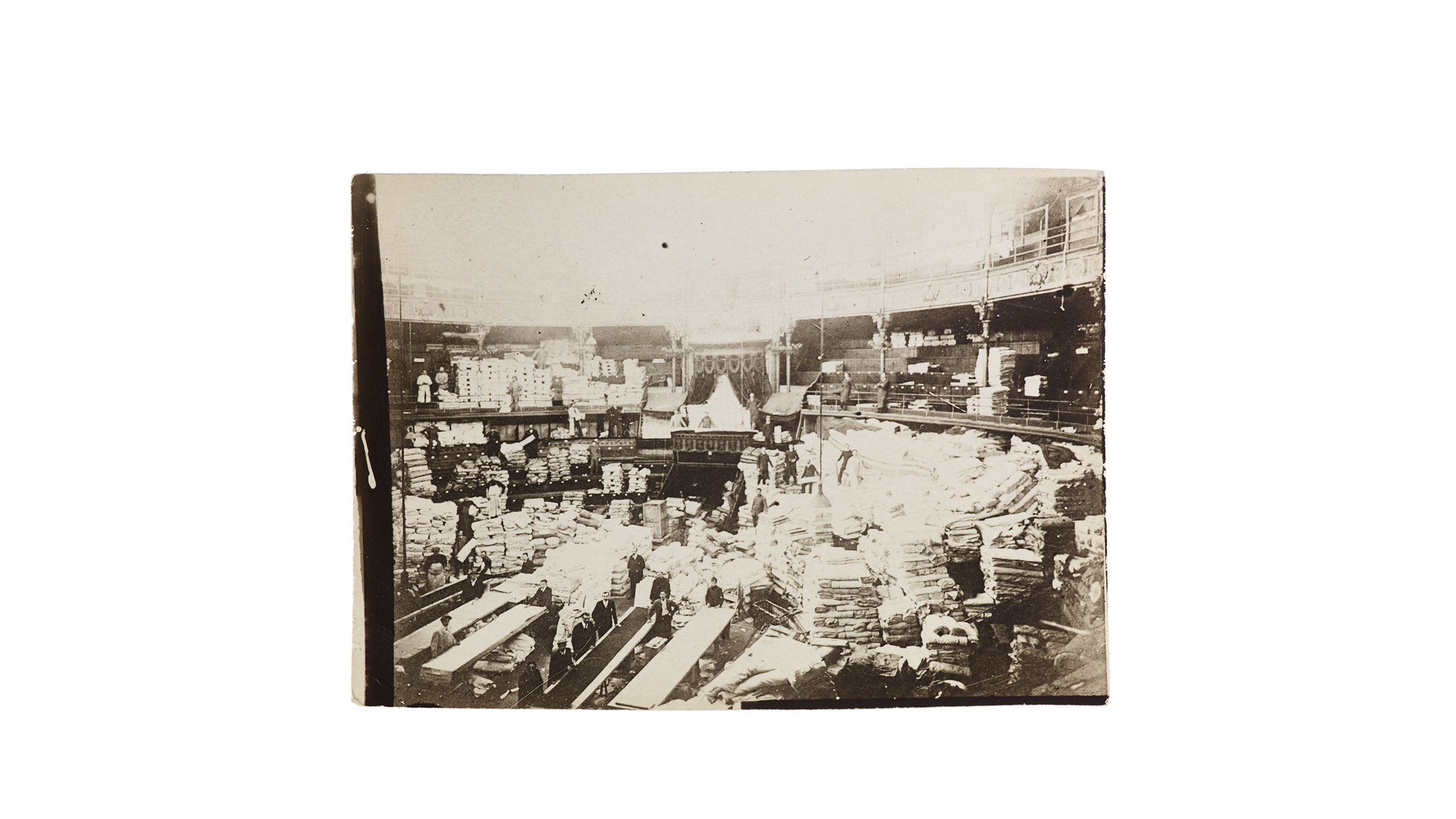 Photo of a CRB warehouse in Belgium. From the Commission for Relief in Belgium Records (1914-1930), at the Hoover Institution Archives  