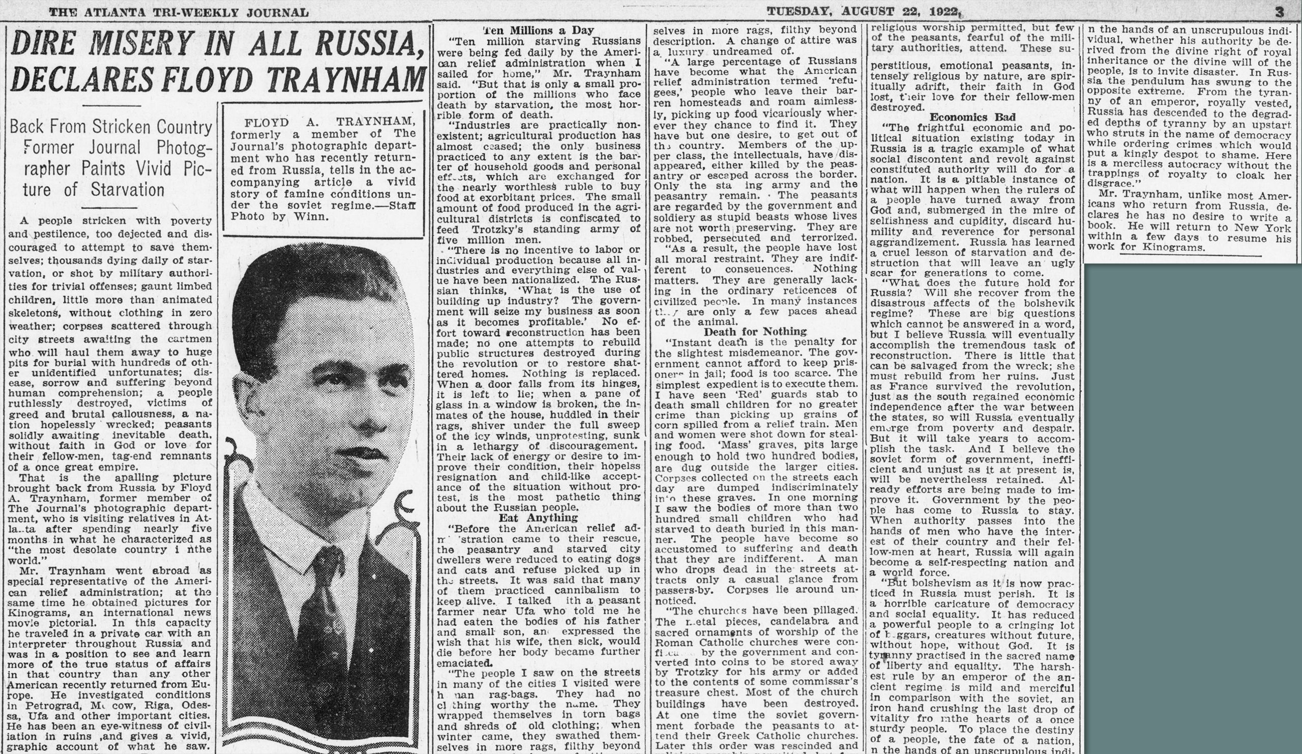 Newspaper clipping of article about Floyd Traynham.