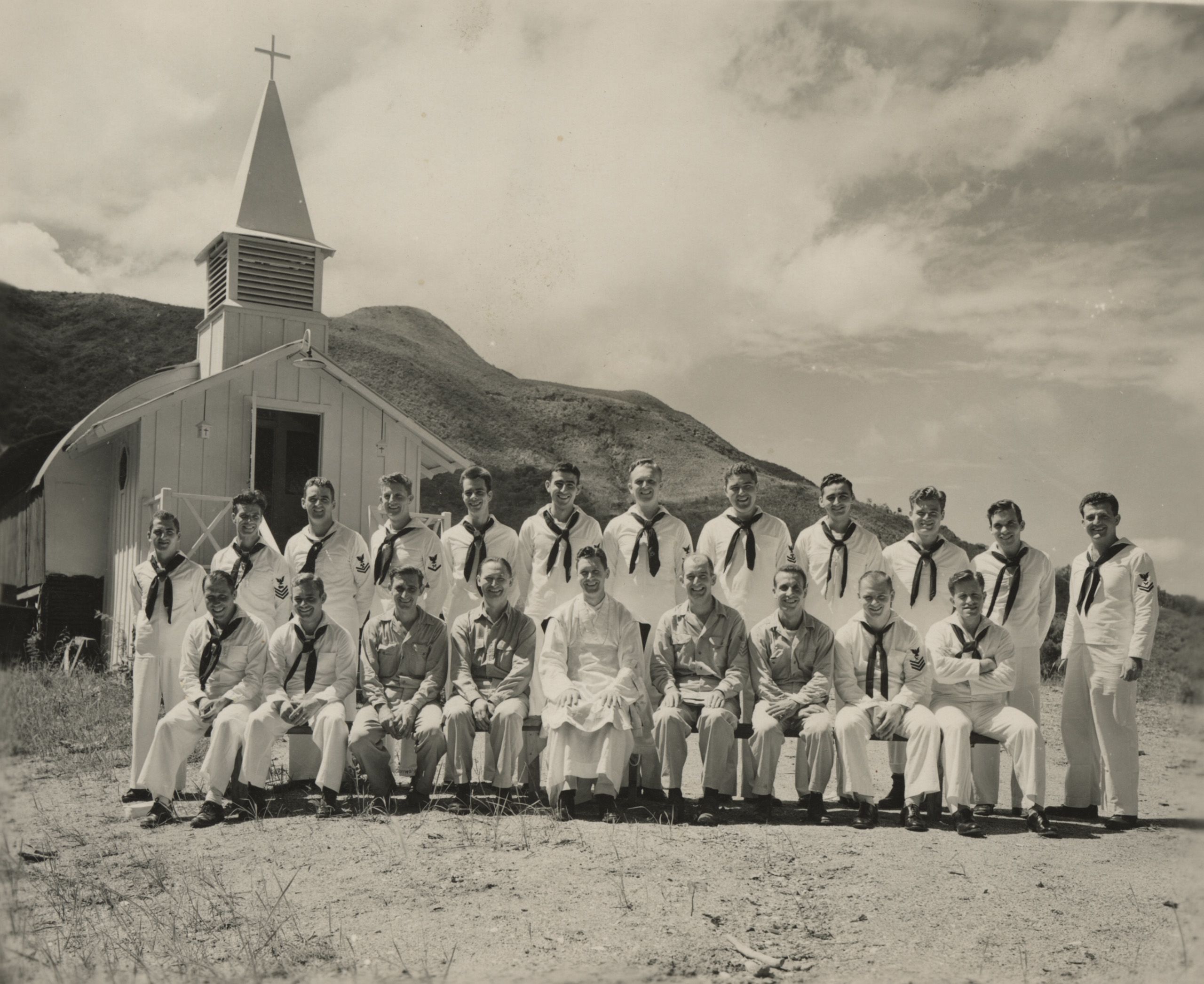 Chapel in New Caledonia, 1944. The 78th Construction Battalion built several chapels during their time in the Pacific, including this one in New Caledonia.