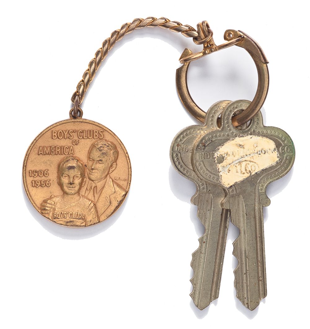 Photograph of Herbert Hoover's Boys Club of America keyring and keys (found with him upon his death in 1964). From the Herbert Hoover Subject Collection, at the Hoover Institution Archives