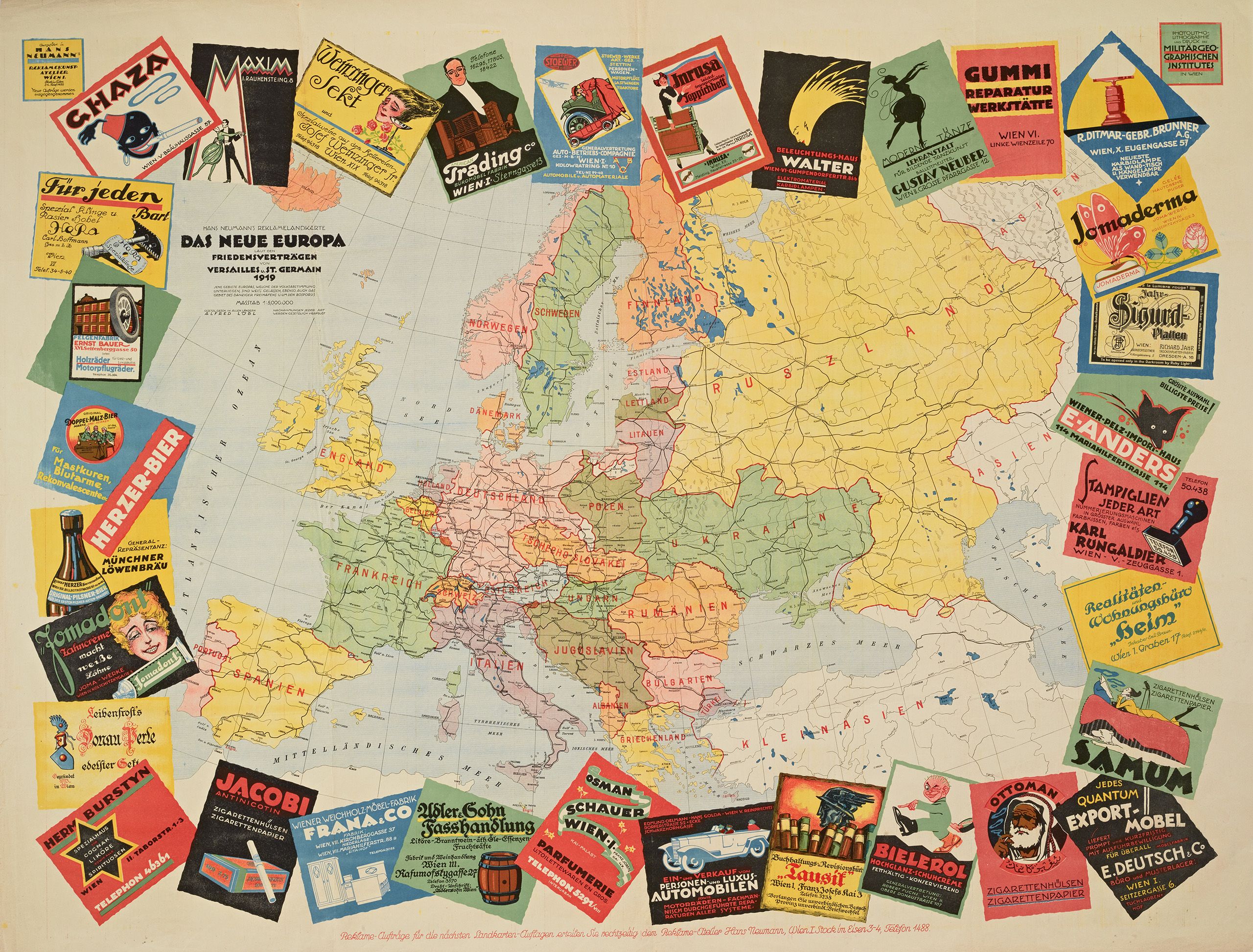 Das Neue Europa laut den Friedensvertragen von Versailles und St. Germain (The New Europe according to the Treaty of Versailles and St. Germain), 1919. From the Poster Collection, Hoover Institution Archives.